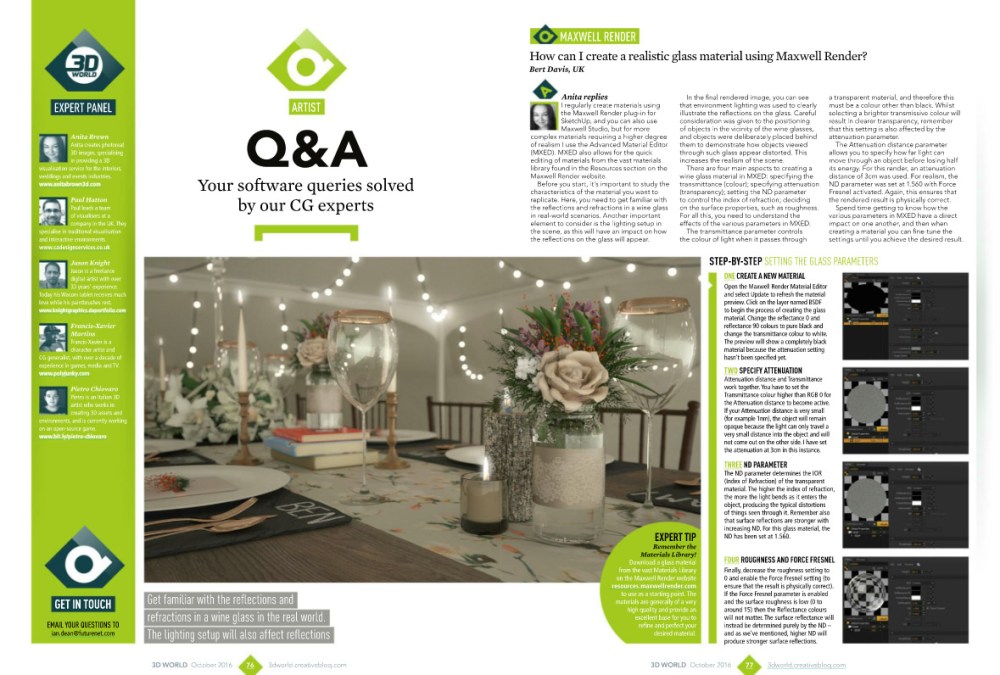 3D World Magazine Expert Article - Maxwell Render Glass