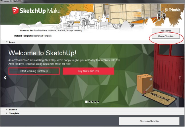 SketchUp Make Welcome Screen